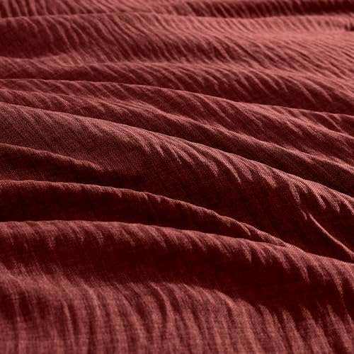 Geniospin Queen Comforter Set - 7 Pieces Comforter Queen Size, Solid Bedding Set for All Season, Dark Red Textured Bed in a Bag with Sheets Geniospin