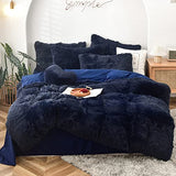 MorroMorn 5 PCS Shaggy Duvet Cover Bedding Set - Long Faux Fur Luxury Ultra Soft (Navy, Full/Queen) MorroMorn