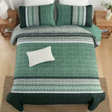 Menghomeus Quilt Queen Size, Green Patchwork Striped Quilt Set 3 Pieces, Soft Lightweight Bedspread Coverlet Bedding Set for All Season 96"x90" Menghomeus