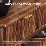Cooday Console Table with Solid Wood Leg,Fluted Entryway Table with Storage Drawers, Mid-Century Modern Narrow Console Table for Living Room,Hallway,Walnut Cooday