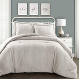 Lush Decor Stripe Reversible Cotton Comforter Set, Cozy Farmhouse Bedding Set, Full/Queen, Gray, 3 Piece Set Lush Decor