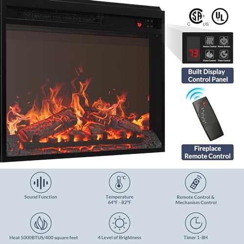 BELLEZE Fluted TV Stand with 23" Electric Fireplace Heater with Sound, 68" Entertainment Center for TV Up to 75", Media Console Table with Cable Management for Living Room, Bedroom - Camel BELLEZE