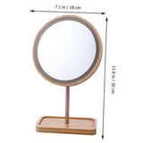 Beatifufu 1pc Wooden Desk Mirror Wooden Makeup Mirror Tabletop Makeup Mirror Travel Vanity Mirror Round Dining Table Vanity Mirror with Lights Mirror for Dresser Led Makeup Mirror Beatifufu