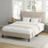 Avenco King Bed Frame, Upholstered Platform Bed Frame with Adjustable Headboard, Wood Slat Support, Easy Assembly, No Box Spring Needed, Beige Avenco