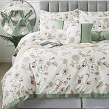FADFAY Floral Bedding Set Full 100% Cotton Shabby and Chic Beige Green Reversible Duvet Cover Vintage Pink Flower Print Bed Covers Luxury Girls Pretty Bowknot Soft Crisp Zipper Comforter Cover 3Pcs FADFAY