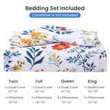 Mooreeke Duvet Cover Full Size, 3 Piece Blue and Red Flower Duvet Cover Set with Zipper Closure, Soft & Breathable Botanical Patterned Microfiber Bedding Set with 4 Corner Ties and 2 Pillow Shams Mooreeke