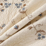 Quilt Set Blue Floral 3D Embroidery Pattern 3 PCS 100% Cotton Reversible Quilted Embroidered Decorative Bedspreads Coverlet Set, Lightweight &Soft King Size White Bedding Coverlet for All Season ROOMLIFE