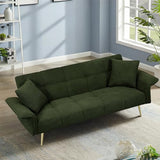 Modern Velvet Futon Sofa Bed ,Convertible Upholstered Couch Bed Loveseat Sleeper, Folding Small Couches Loveseat, Reclining Sofa, Foldable Roll Arms with Pillow for Small Spaces (Green Velvet) Klwenas Maec