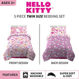 Franco Kids Bedding Super Soft Comforter and Sheet Set with Sham, 5 Piece Twin Size, Hello Kitty Franco