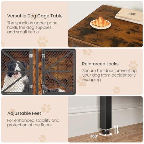 CHOEZON 71" Double Dog Crate Furniture for 2 Dogs, Wooden Dog Crate End Table, Dog Cage for Medium/Large Dogs, Heavy-Duty Dog Kennel Furniture with Framed Metal Doors, Rustic Brown and Black TGW02BF CHOEZON