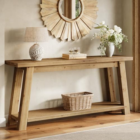 LITTLE TREE 70.9" Solid Wood Console Table for Entryway, 2-Tier Sofa Table Behind Couch, Farmhouse Entryway Table for Living Room, Bedroom, Foyer LITTLE TREE