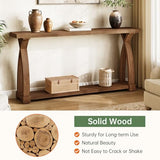 TRIBEWOOD Solid Wood Console Table for Entryway, 63-Inch Narrow Farmhouse Couch Table Behind Sofa with 2-Tier Storage for Entrance, Foyer, Living Room, Long, Dark Brown TRIBEWOOD