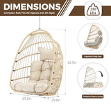 Nicesoul Outdoor Hanging Egg Chair Without Stand, Patio Wicker Swing Egg Basket Chairs with Padded Cushion, 350 Lbs Comfy Cozy Ceiling Tree Swinging Egg-Shaped Chair No Stand for Indoor Balcony, Beige NICESOUL