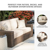 Signature Design by Ashley Coastline Bay Casual Weather Resistant Outdoor Loveseat with Cushion and 2 Throw Pillows, Beige & Dark Brown Signature Design by Ashley