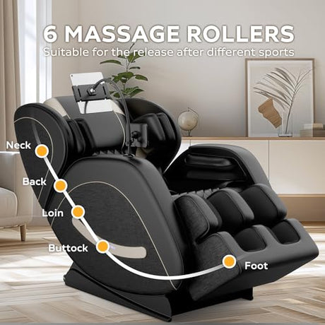 2026 Massage Chair Full Body, Zero Gravity SL-Track Shiatsu Massage Recliner, with Zero Gravity, with Full Body Air Pressure, Heat, APP Control, 6 Fix Point Rollers, Airbags, Deep Yoga Stretch (Black) AYJOIR