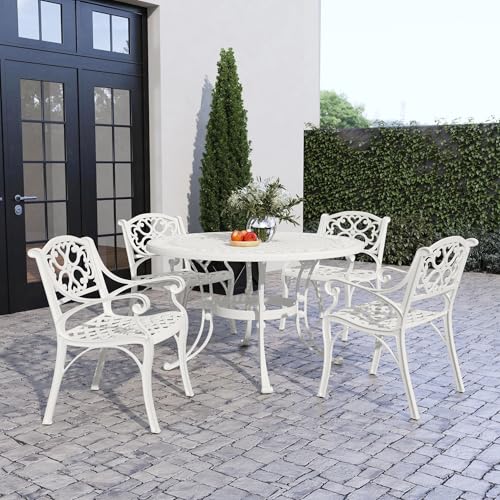 Homestyles 6652-328 5 Piece Outdoor Dining Set, 48" Table, Off White homestyles