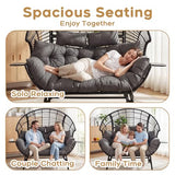 CHINNLUU Double Egg Chair Outdoor Indoor 2 Person Wicker Egg Lounge Chair with Foldable Cup Holder Cushion Rain Cover Patio Oversized Loveseat for Balcony Porch Backyard