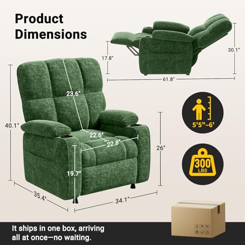 AMADA HOMEFURNISHING Power Recliner Chair for Adults, Infinite Adjustable Chenille Electric Recliner with Cup Holder, Remote, USB Port, Side Pockets & Thick Seat Cushion, for Living Room & Bedroom