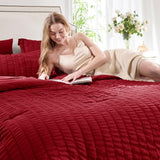 CozyLux King Size Comforter Set Dark Red Seersucker 7 Pieces Bed in a Bag King Comforter Set with Sheets, Luxury Bedding Sets with Down Alternative Comforter, Sheets, Pillowcases & Shams All Seasons
