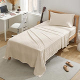 SLEEP ZONE Striped Cooling Twin Sheets Set for Kids - Fitted Flat Sheet & Pillowcase Sets 3 Piece - Super Soft Stripe Bed Sheet, Easy Care, Deep Pocket (Beige, Twin) SLEEP ZONE