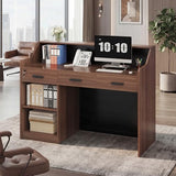 ANGRYWIN Reception Desk with Counter, Front Desk with 3 Drawers and Storage Cabinet, 47 inch Modern Retail Counter with Cable Grommet for Checkout, Barber, Beauty Salon, Home Office ANGRYWIN