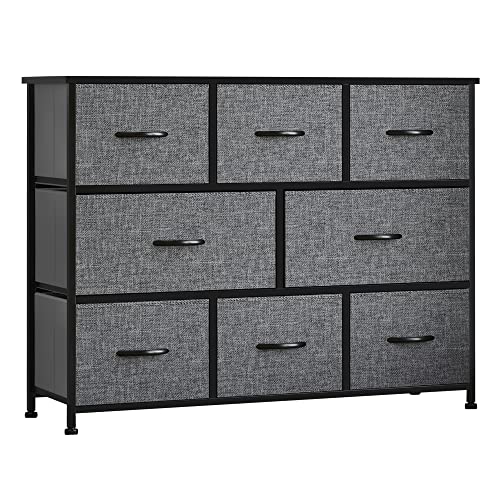 HOMCOM 8-Drawer Dresser, 3-Tier Fabric Chest of Drawers, Storage Tower Organizer Unit with Steel Frame for Bedroom, Hallway, Dark Gray HOMCOM