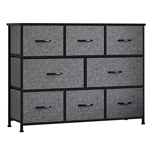 HOMCOM 8-Drawer Dresser, 3-Tier Fabric Chest of Drawers, Storage Tower Organizer Unit with Steel Frame for Bedroom, Hallway, Dark Gray - WoodArtSupply