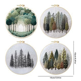 4 Pack Embroidery Kit for Adult - 15x15cm Pre-Stamped Tree Pattern Cross Stitch Kit with 5.91 Inch Bamboo Hoop, Floss, Needles - DIY Craft Kit for Home Decoration & Gift Giving