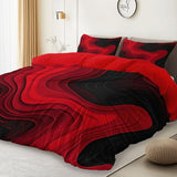 Aesthetic Bedding Red Duvet Cover Single Size, Reversible Modern Curves Minimalist Bedding Set 3 Pcs – Soft Microfiber Comforter Cover with 2 Pillow Shams Generic