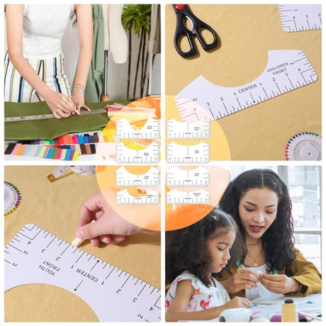 10 PCS T-Shirt Ruler Guide - Tshirt Measurement Tools for Children Youth Adult, V-Neck/Round PVC Rule Rulers Designs Heat Press Accessories for Vinyl Alignment, Heat Press MFJUNS
