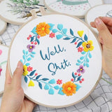 Louise Maelys 3 Sets Funny Embroidery Kits for Beginners,Cross Stitch Kit for Adults,DIY Starters Needlepoint with Flower Wreath Pattern,Including Instruction and Threads