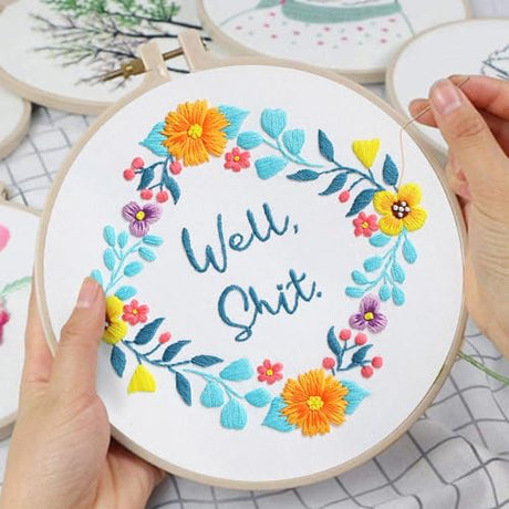 Louise Maelys 3 Sets Funny Embroidery Kits for Beginners,Cross Stitch Kit for Adults,DIY Starters Needlepoint with Flower Wreath Pattern,Including Instruction and Threads Louise Maelys