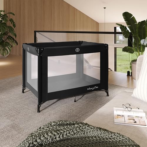 Dream On Me Nest Portable Playard in Black with Carrybag an Shoulder Strap, Lightweight, Packable and Easy Setup Baby Playard, Breathable Mesh Sides and Soft Fabric - Comes with a Removable Padded Mat