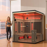 BNEHS Infrared Sauna, 3-4 Person Home Sauna with Himalayan Salt Panel & 10 Minutes Warm-up System, Indoor Sauna Spa Room with Canadian Hemlock&Panoramic Tempered Glass,220V BNEHS