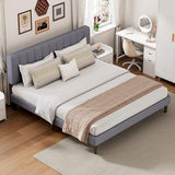 DUMOS King Size Bed Frame - Fabric Upholstered Platform Bed with Headboard, 800LBS Sturdy Wooden Slats Support, No Box Spring Needed, Noise Free, Easy Assembly, Grey DUMOS