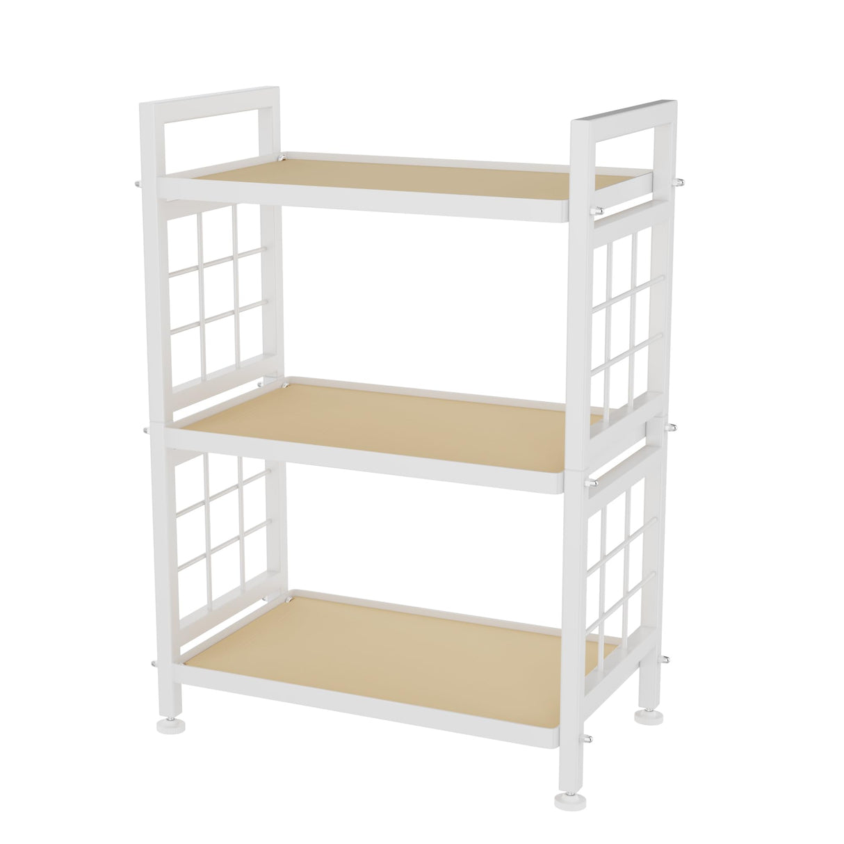 GIOTORENT 3-Tier Pantry Shelves with Wooden Boards, Heavy Duty Storage Shelves & Book Shelf, Adjustable Metal Shelving Unit for Kitchen Bathroom Laundry Organizer, Sturdy Rust-Resistant, White GIOTORENT