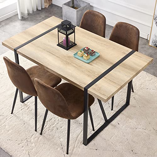 Ganooly Rustic 5 Piece Dining Room Table Set for 4 People, 55 Inch Rectangle Kitchen Dining Table with Wood Tabletop and Metal Frame & 4 Fabric Chairs Set, Suitable for Small Space Ganooly