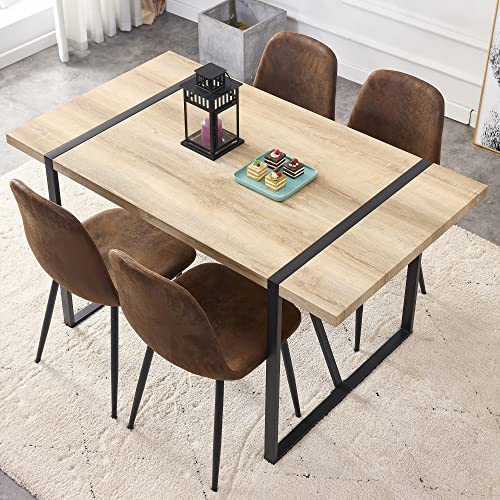 Ganooly Rustic 5 Piece Dining Room Table Set for 4 People, 55 Inch Rectangle Kitchen Dining Table with Wood Tabletop and Metal Frame & 4 Fabric Chairs Set, Suitable for Small Space - WoodArtSupply