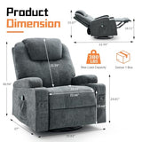 Korser Recliner Chair, 360° Manual Swivel Rocker Chair with Overstuffed Headrest, Rocking Chair with Massage and Heating, Lounge Chair with Cup Holders for Living Room, Bedroom, Nursery, RV, Chenille