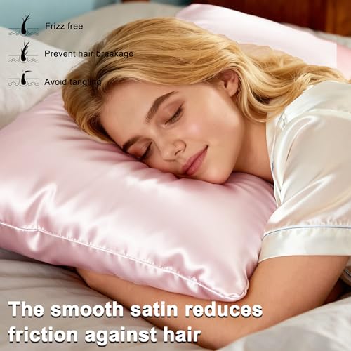 COZYXWORLD 4 Piece Satin Silky Sheet Set Queen Size, Cooling & Smooth Bedding Set for Hair and Skin, Deep Pocket Aesthetic Cute Women Bedroom Decor, Pink COZYXWORLD