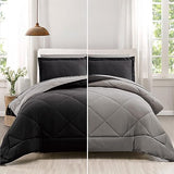 Furnishh 5 Pieces Comforter Set Twin Bed in a Bag, Reversible Bed Set with Comforter, Flat Sheet, Fitted Sheet, Pillowcase & Sham, Black and Grey Twin Size Bedding Sets for Boys, Girls Furnishh