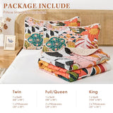 Pamnest Quilt Set Twin Size, Boho Floral 2 Pcs Soft Bed Cover Bedding Set, Mid Century Flowers Lightweight Bedspread Coverlet with Pillow Sham for All Season Pamnest