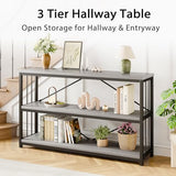 LVB Farmhouse Entryway Table, Metal Wood Console Table for Hallway, Industrial Rustic Sofa Table with 3-Tier Storage Shelf, Modern Entry Table for Foyer Front Home Living Room, Light Grey Oak, 47 inch LVB
