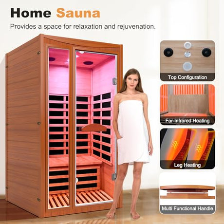ToTibuy 1-2 Person Home Sauna Low EMF Far Infrared Sauna with Red Light Bluetooth Speakers Indoor Dry Sauna 1550W 110V 39.37"x35.43"x74.8" ToTibuy