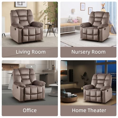 CANMOV Manual Recliner Single Sofa, Wall-Hugger Reclining Couch, Upholstered Sofa Chair with Armrests, Fabric Reclining Couch with Soft Cushion for Living Room (Brown, 36" W)