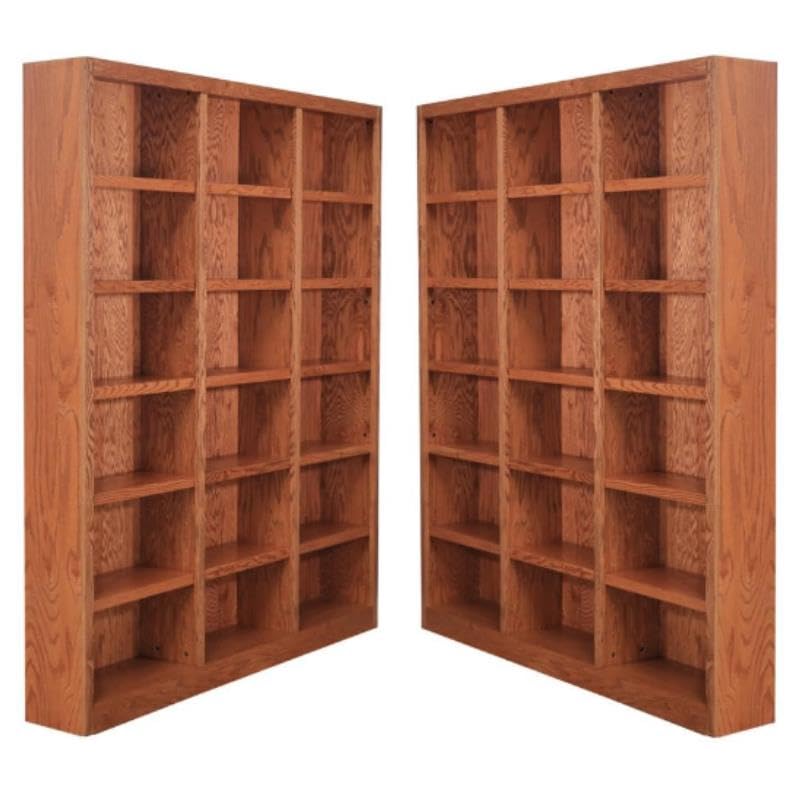 Home Square 84" Tall 18-Shelf Triple Wide Wood Bookcase in Dry Oak - Set of 2 Home Square