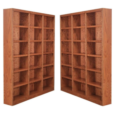 Home Square 84" Tall 18-Shelf Triple Wide Wood Bookcase in Dry Oak - Set of 2 Home Square
