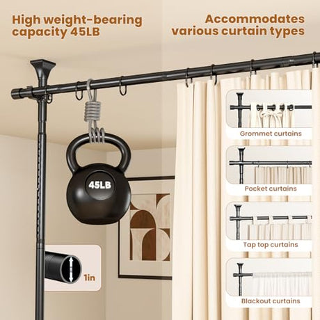 Abiglifty Room Divider Curtain Rods No Drilling, Adjustable 4-10Ft(H) Wall Divider for Room Separation, Temporary Privacy Tension Curtain Rods, Freestanding Space Room Separator, Black Abiglifty