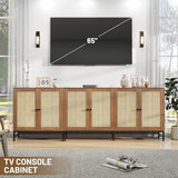 ZLWJGY Rattan Buffet Cabinet with Storage, 90.5" Large Sideboard Accent Cabinets with 6 Doors, Mid Century Modern Console Table Cabinet for Kitchen, Living Room and Dining Room, Walnut ZLWJGY