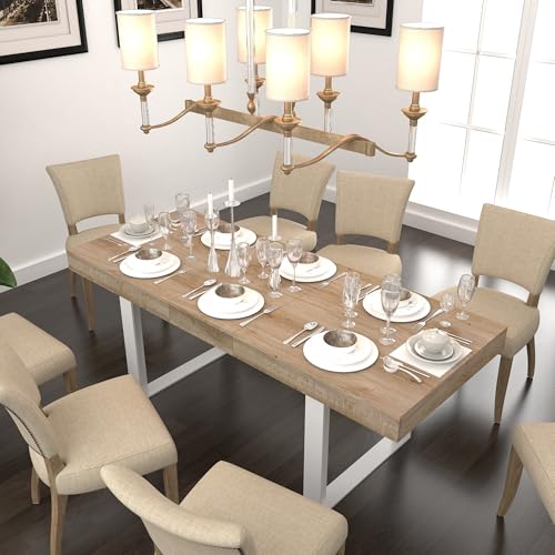 BAYYELL 63" - 79" Extendable Dining Room Table, Expandable Kitchen Table for 6 to 10 People, Modern Wood Conference Table, Large Farmhouse Dining Table(White Oak, Double-U Base) BAYYELL